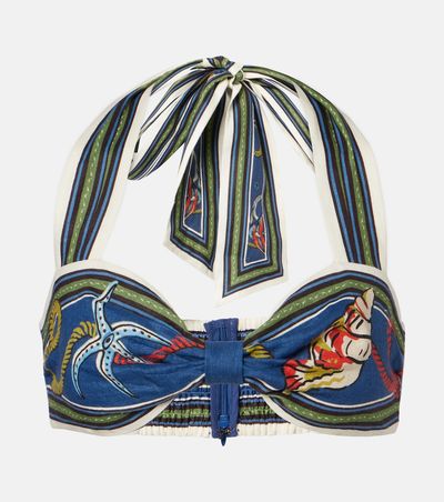 Alemais AlÃ©mais Cove printed halterneck linen bra top