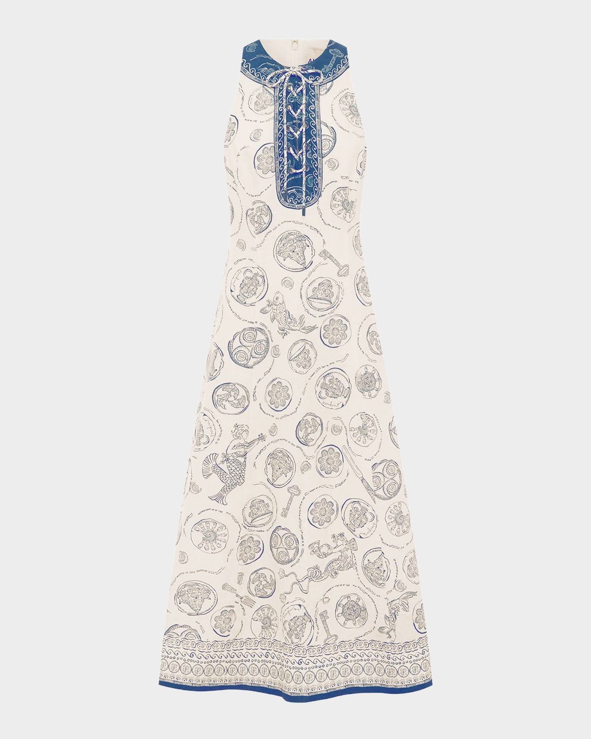 ALEMAIS Lucky Lace-Up Linen Midi Dress