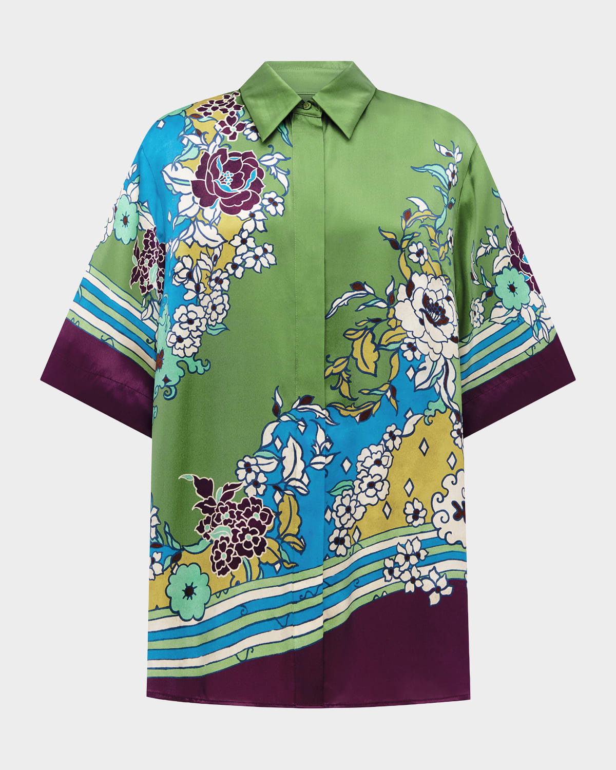 ALEMAIS Nanci Back-Slit Floral Silk Shirt
