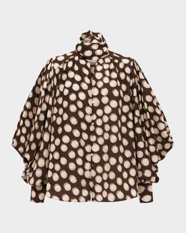ALEMAIS Paula Polka Dot Cotton-Silk Blouse