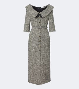Alessandra Rich Alessandra Rich Belted cotton and wool-blend tweed midi dress