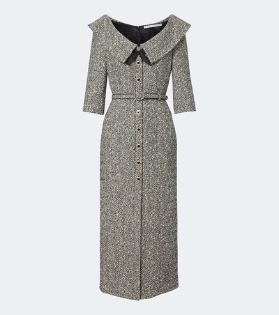 Alessandra Rich Alessandra Rich Belted cotton and wool-blend tweed midi dress