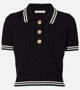 Alessandra Rich Alessandra Rich Cable-knit cropped cotton polo shirt