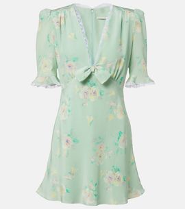 Alessandra Rich Alessandra Rich Lace-trimmed floral silk minidress