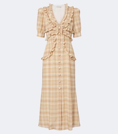 Alessandra Rich Alessandra Rich Ruffled plaid silk midi dress
