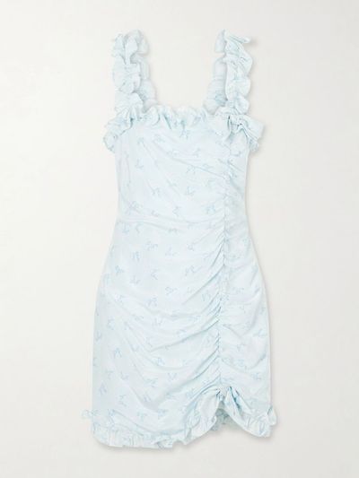 Alessandra Rich Bow-Embellished Floral-Print Silk-Satin Mini Dress