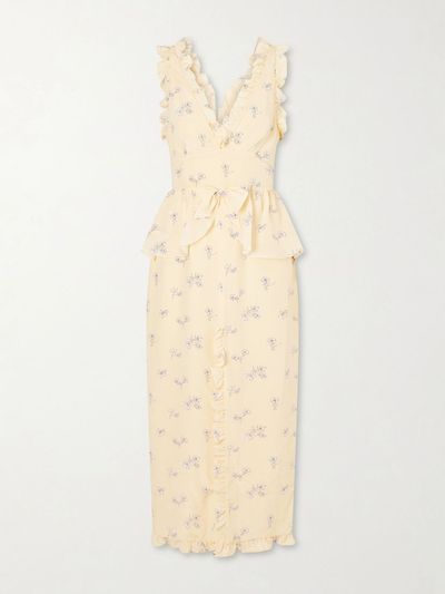 Alessandra Rich Bow-Embellished Floral-Print Silk Midi Dress