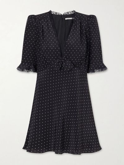 Alessandra Rich Bow-Embellished Polka-Dot Silk-Satin Mini Dress