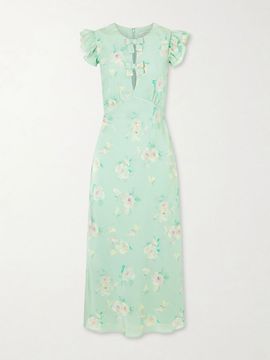 ALESSANDRA RICH Floral-print ruffle-trim silk midi dress