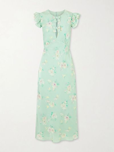 ALESSANDRA RICH Floral-print ruffle-trim silk midi dress