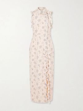 ALESSANDRA RICH Ruffled floral-print silk midi dress