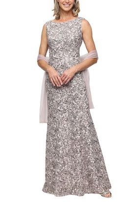 Alex Evenings Alex Evenings Beaded Floral Gown with Shawl