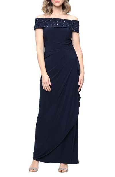 Alex Evenings Alex Evenings Beaded Off the Shoulder Jersey Gown