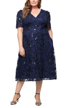 Alex Evenings Alex Evenings Embroidered Sequin Soutache A-Line Midi Cocktail Dress