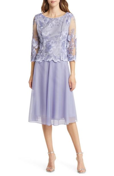 Alex Evenings Alex Evenings Illusion Sleeve Embroidered Midi Dress