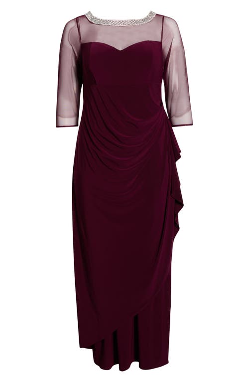 ALEX EVENINGS Illusion Sleeve Wrap Front Maxi Dress