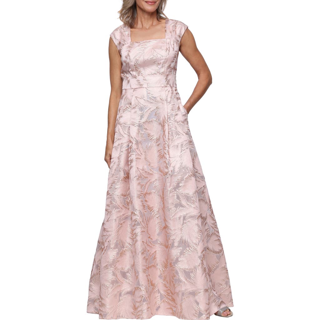 Alex Evenings Alex Evenings Leaf Print Metallic Jacquard Gown