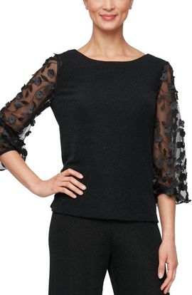 Alex Evenings Alex Evenings Metallic 3D Embroidered Top