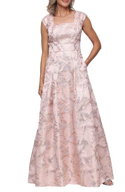 Alex Evenings Alex Evenings Metallic Leaf Jacquared Empire Waist Gown