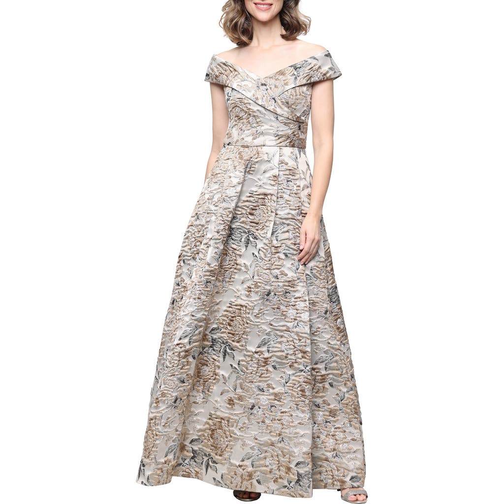 Alex Evenings Alex Evenings Off the Shoulder Floral Jacquard Ballgown