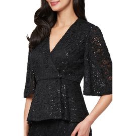 Alex Evenings Alex Evenings Sequin Stretch Lace Wrap Top