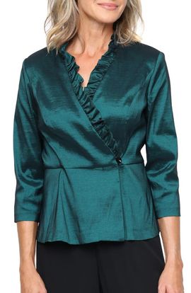Alex Evenings Alex Evenings Stretch Taffeta Faux Wrap Peplum Top
