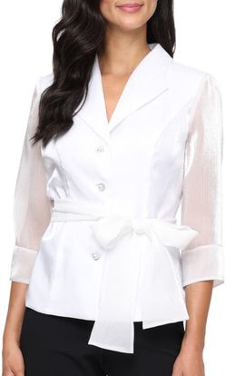 Alex Evenings Alex Evenings Yoryu Sheer Sleeve Button-Up Shirt
