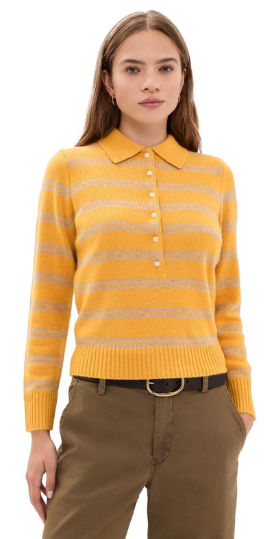 Alex Mill Alex Mill Alice Polo In Cashmere Stripe Oatmeal/Beeswax