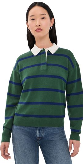 Alex Mill Alex Mill Bond St. Stripe Polo Sweater Forest Walk/Galaxy Blue