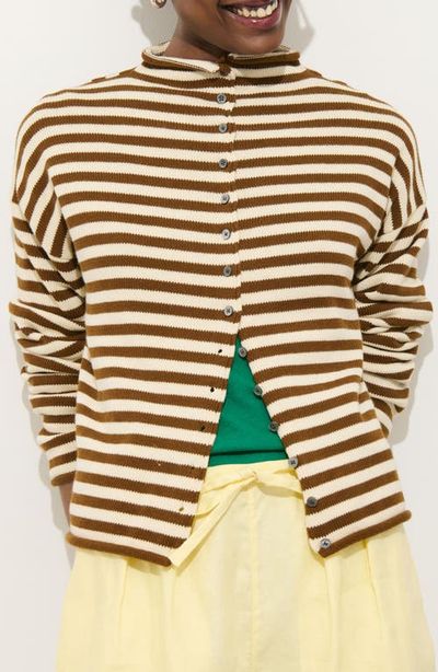 Alex Mill Alex Mill Taylor Stripe Mock Neck Cotton & Cashmere Cardigan