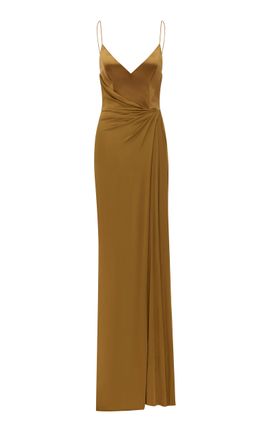 Alex Perry Alex Perry Bikini Draped Column Duchess Satin Jersey Maxi Dress