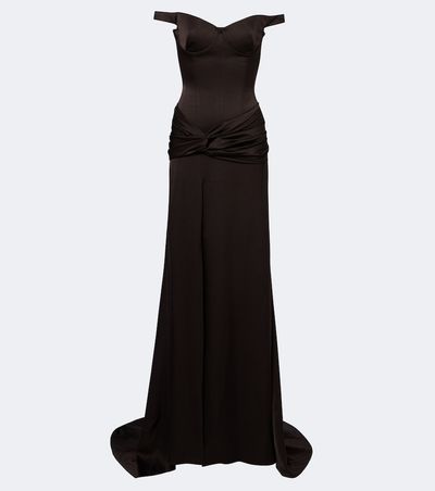 Alex Perry Alex Perry Off-shoulder crêpe satin corset gown