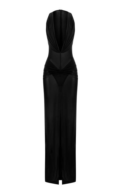 Alex Perry Alex Perry Ruched Halter Powermesh Column Gown