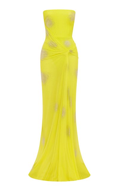 Alex Perry Alex Perry Strapless Draped Crystal Mesh Gown