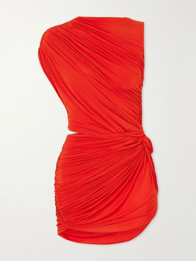 ALEX PERRY Asymmetric gathered cut-out jersey mini dress