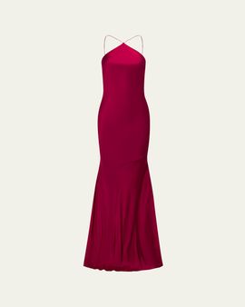 Alex Perry Halter Silk Satin Trumpet Gown