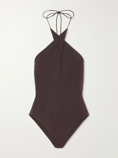 ALEX PERRY Halterneck backless stretch-mesh bodysuit