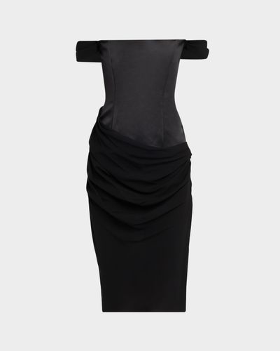 Alex Perry Off-The-Shoulder Draped Satin Corset Midi Dress