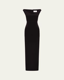 Alex Perry Off-The-Shoulder V-Neck Satin Crepe Gown