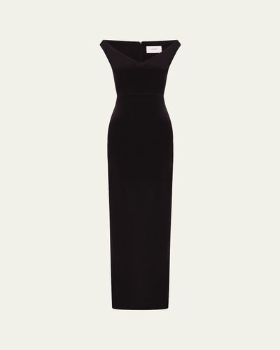 Alex Perry Off-The-Shoulder V-Neck Satin Crepe Gown