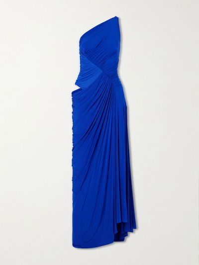 ALEX PERRY One-shoulder gathered mesh and jersey gown