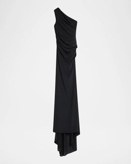 Alex Perry One-Shoulder Tucked Power Mesh Trumpet Gown