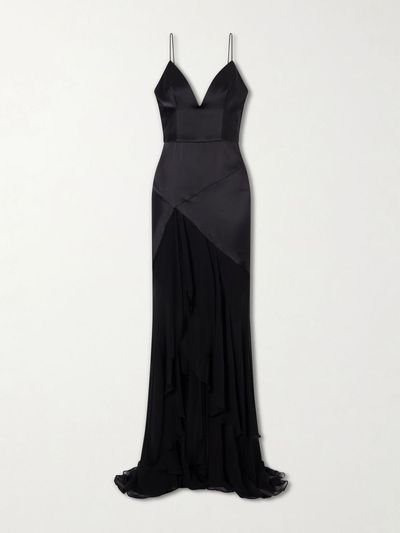 ALEX PERRY Paneled silk-satin and georgette gown