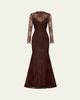 Alex Perry Sheer Lace Long-Sleeve Trumpet Gown - 1