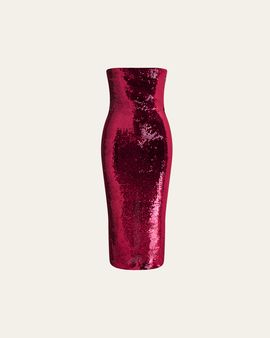 Alex Perry Strapless Sequined Mesh Midi Cocktail Dress