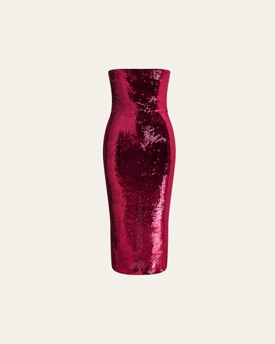 Alex Perry Strapless Sequined Mesh Midi Cocktail Dress