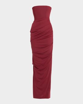 Alex Perry Strapless Tucked Stretch Mesh Column Gown