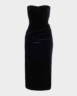 Alex Perry Strapless Velvet Draped Bustier Midi Dress