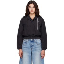 Alexander Wang Alexander Wang Black Crystal Hotfix Drawcord Cropped Zip-Up Hoodie
