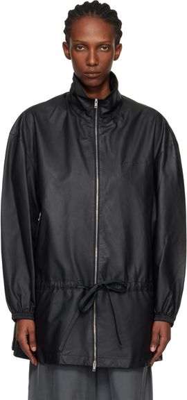 Alexander Wang Alexander Wang Black Drop Waist Bonded Leather Jacket